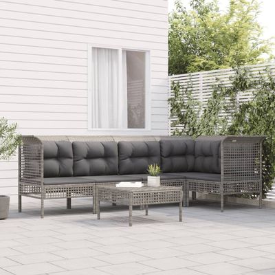 QZZCED 6-Piece Gray PE Rattan Garden Lounge Set with Cushions