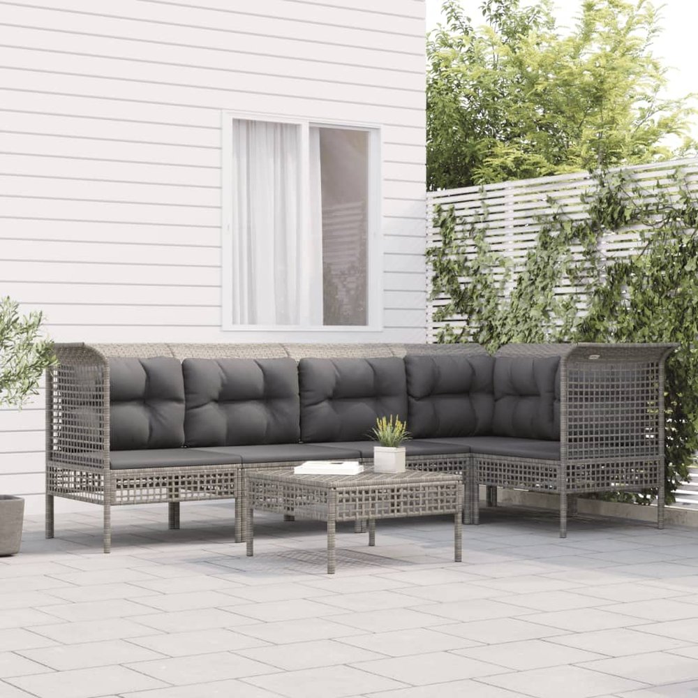 QZZCED 6-Piece Gray PE Rattan Garden Lounge Set with Cushions