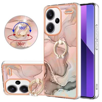 Beajew 360° Rotating Ring Case for Xiaomi Poco M6 Pro/Redmi Note 13 Pro 4G, Marble Glitter TPU, Slim Transparent Rose Gold