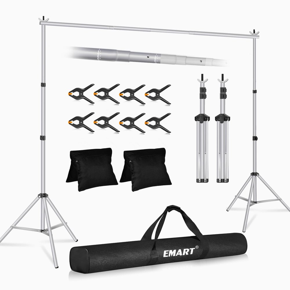 EMART Silver Photography Backdrop Stand, Adjustable 2.6 x 3 m