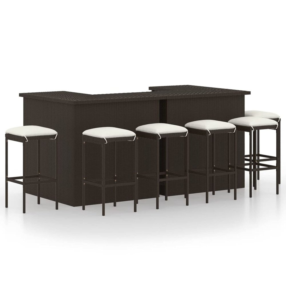 CIADAZ 8-Piece Garden Bar Set with Cushions, Brown Poly Rattan