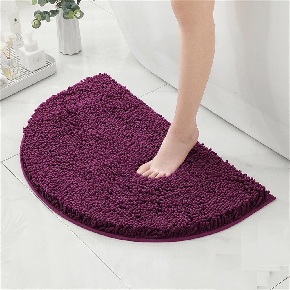 Reyox Semi-Circle Chenille Bath Mat, Non-Slip, Soft Microfiber, Plum Purple, 40 x 60 cm