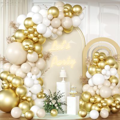 Sand White Gold Balloon Garland Kit, 166-Piece Balloon Arch Kit with Metallic Confetti and Latex Balloons