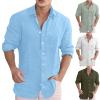 Men's Linen Shirt, Casual Summer Business Shirt with Chest Pocket, Solid Regular Fit Short-Sleeve Shirt view 2