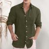 Men's Linen Shirt, Casual Summer Business Shirt with Chest Pocket, Solid Regular Fit Short-Sleeve Shirt view 3
