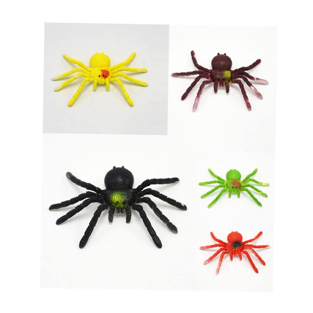 TOYANDONA 5-Piece Halloween Realistic Spider Prank Toy Set, Black Spider Figures