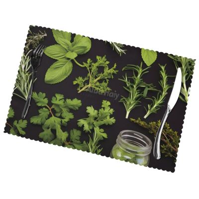 Placemats for Dining Table, Easy-Clean, Non-Slip, Heat-Insulating, Washable, Basil, Thyme, Dill and Rosemary, 30 x 45 cm, Set of 6