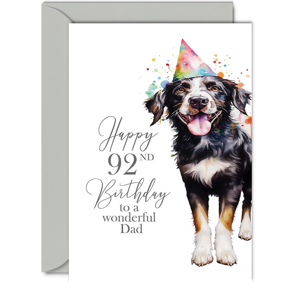 Giftzie 92nd Birthday Card for Dad, Party Dog, Happy Birthday, A5