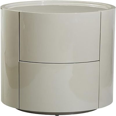 XIAGJAO Round Solid Wood Nightstand with 2 Drawers, Khaki, 40 cm