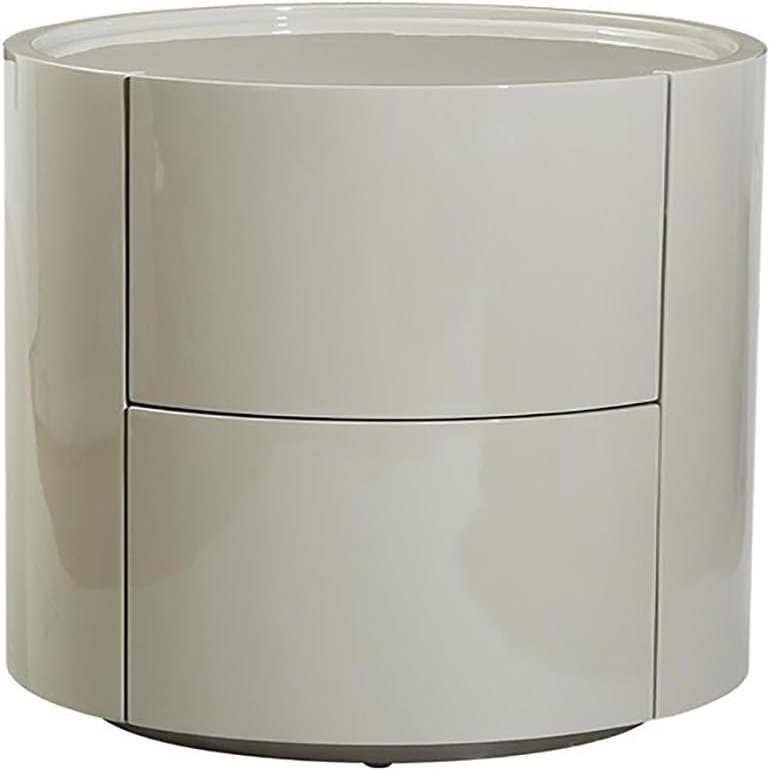 XIAGJAO Round Solid Wood Nightstand with 2 Drawers, Khaki, 40 cm