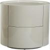 XIAGJAO Round Solid Wood Nightstand with 2 Drawers, Khaki, 40 cm view 1