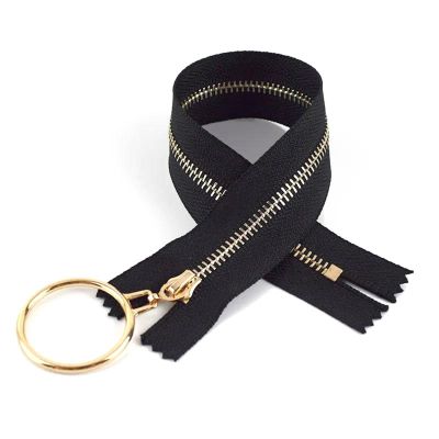 KemEng 1-Pc. Metal Zipper #3, 30 cm, O-Ring Pull, Closed-End, Black Gold