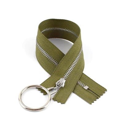 KemEng 1-Pc. #3 Metal Zipper, O-Ring Slider, Closed-End, Navy Green/Silver, 30 cm