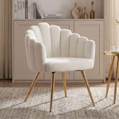 chairus Padded Faux Fur Armchair with Metal Legs, Modern White