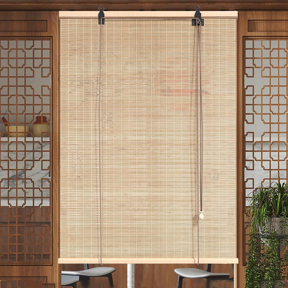 SANJIAOJIA No-Drill Bamboo Roman Shade, Indoor/Outdoor, Side-Pull, for Windows & Doors, 50 cm x 190 cm