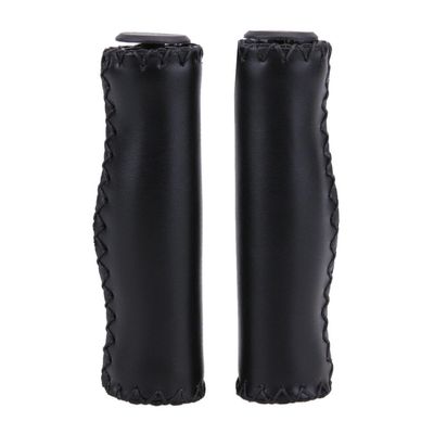 Slakerbe 1 Pair Bicycle Handlebar Grips, Non-Slip Faux Leather Retro Grips, Black
