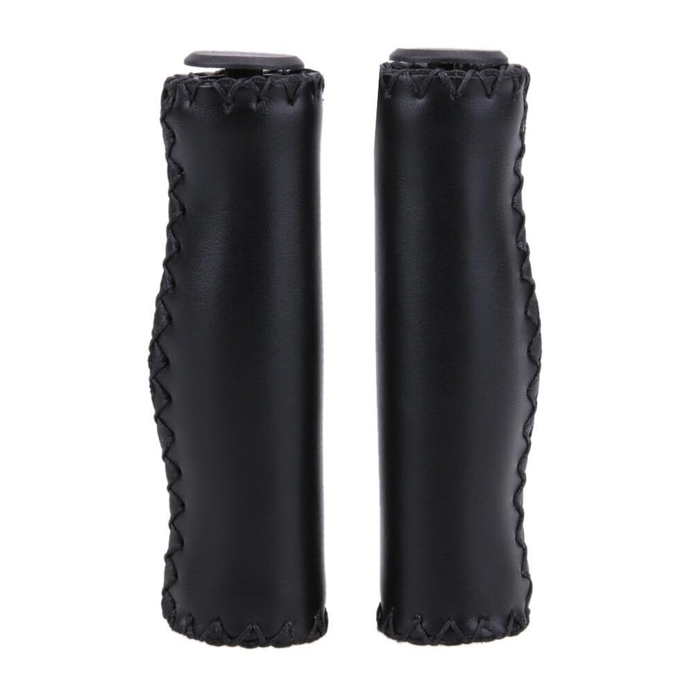Slakerbe 1 Pair Bicycle Handlebar Grips, Non-Slip Faux Leather Retro Grips, Black