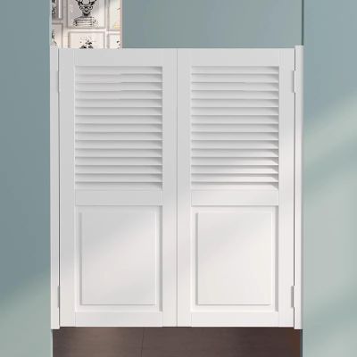 White Louvered Saloon Swing Doors with Stainless Steel Hinges, Self-Closing