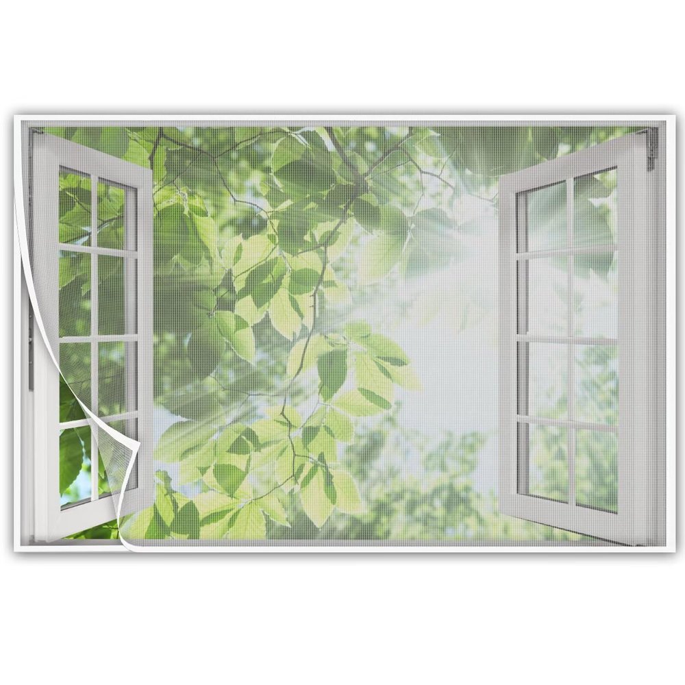 Window Fly Screen, 180 x 185 cm, Washable Insect Curtain, No Drilling, White