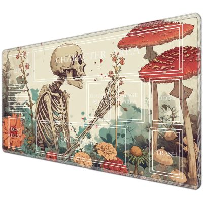 JANENFNA TCG Playmat with Magic Zones, 24 x 14 in, Smooth Rubber Surface, Skeleton Flowers