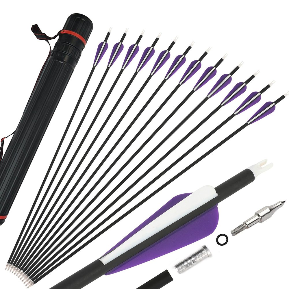 surwolf 30-Inch Carbon Arrows, Spine 500, for Compound, Recurve & Traditional Bows, 12/24 Count