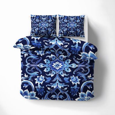 MOBEITI Chinese Floral Reversible Bedding Set, 200 x 200 cm, 3-Piece Microfiber Set