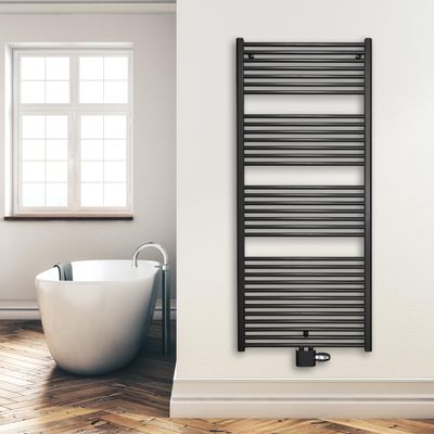 Bathroom Radiator Towel Warmer with Center Connection 50 mm, Black, 1732 x 750 mm