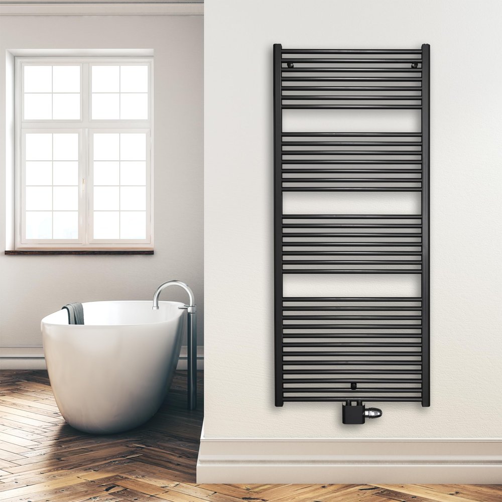 Bathroom Radiator Towel Warmer with Center Connection 50 mm, Black, 1732 x 750 mm