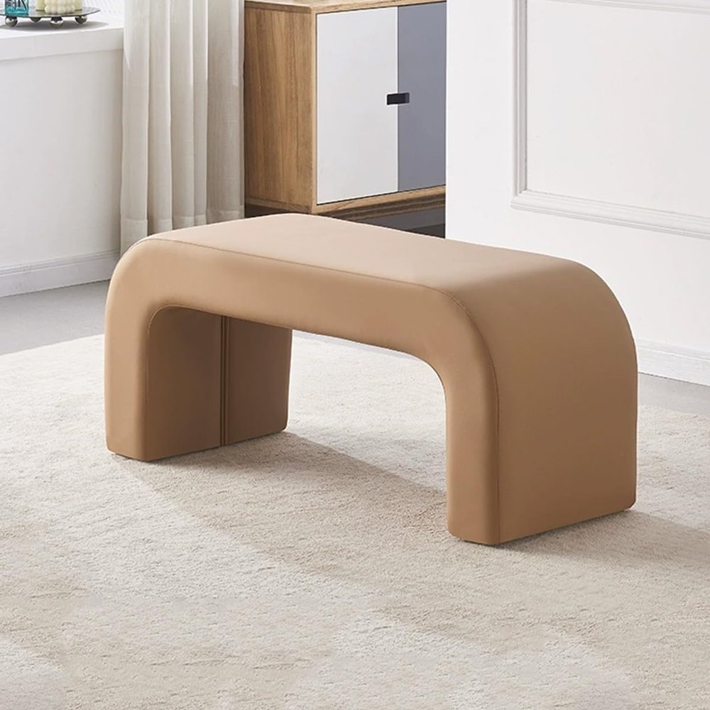 LEIYTFE Entryway Shoe Stool, Upholstered Ottoman Bench, Curry, 80 cm