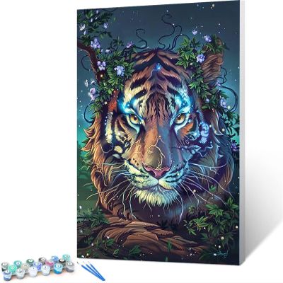 Paint by Numbers for Adults, Tiger DIY Painting Kit for Beginners and Adults with Brushes and Acrylic Paint, Ghost 60 x 80 cm (Unframed)