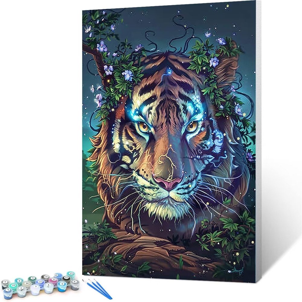 Paint by Numbers for Adults, Tiger DIY Painting Kit for Beginners and Adults with Brushes and Acrylic Paint, Ghost 60 x 80 cm (Unframed)
