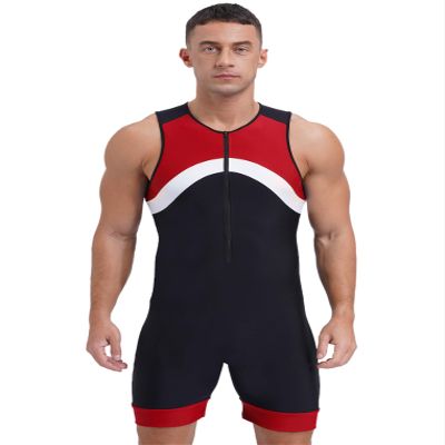 Yeahdor Men's Sleeveless Swimsuit, Zip-Up Diving Suit, Red, 3XL
