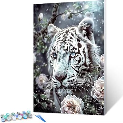 Tiger and Flower Paint by Numbers Kit, 30 x 40 cm, with Frame