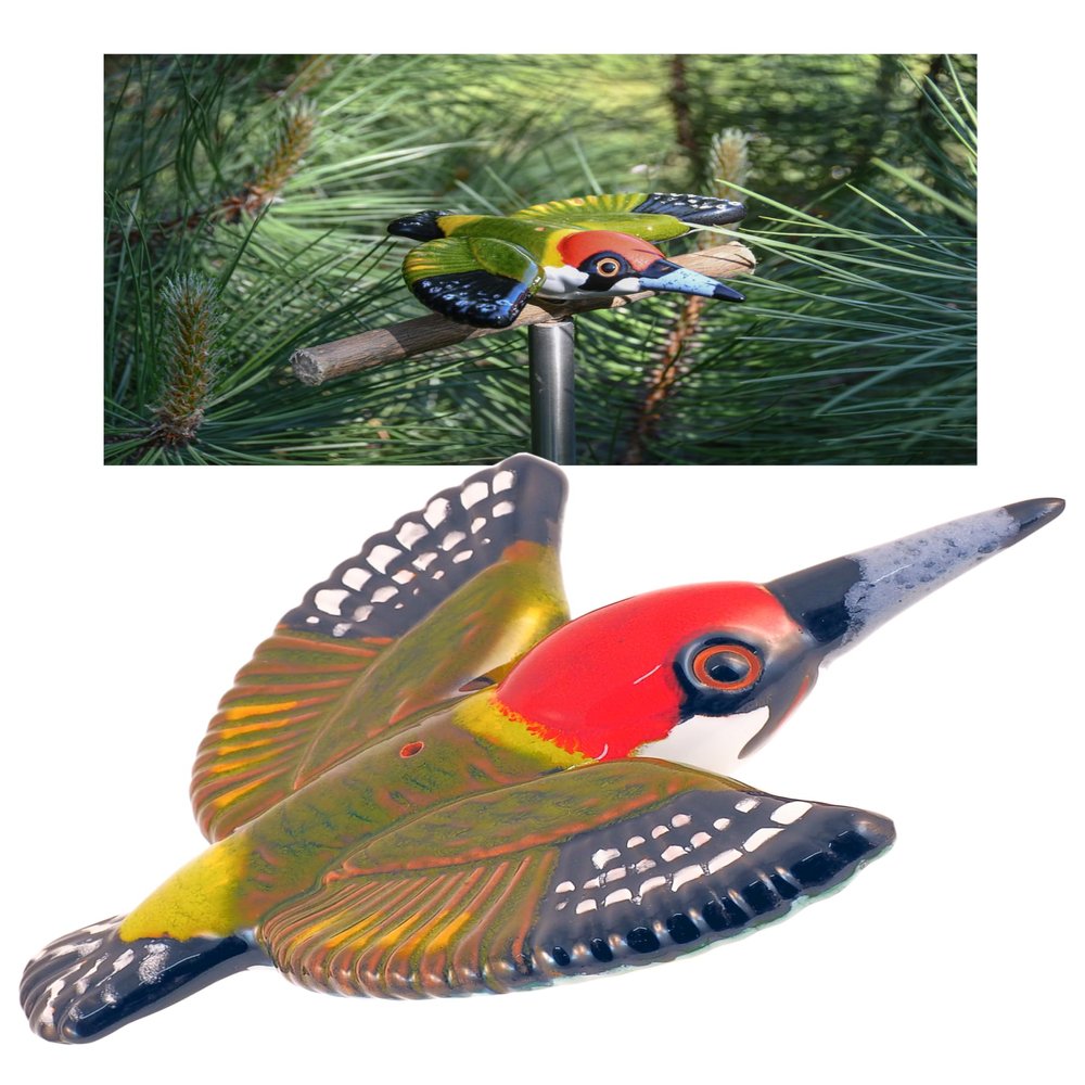Midene Handmade Ceramic Woodpecker Garden Stake