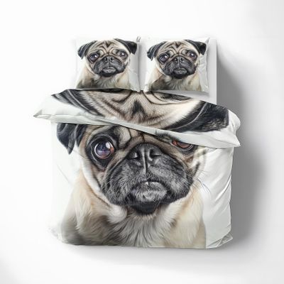MOBEITI Pug Reversible Duvet Cover Set 200x220 cm, 3-Piece Microfiber Bedding with 2 Pillowcases