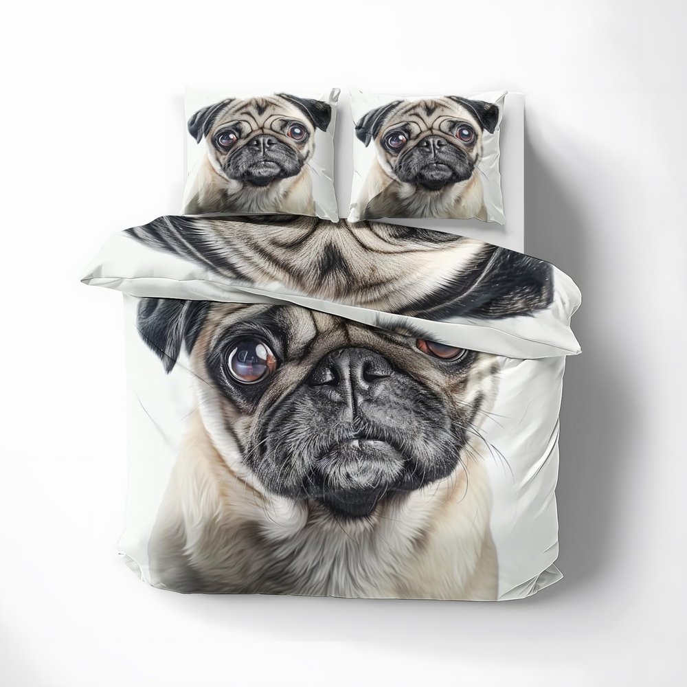 MOBEITI Pug Reversible Duvet Cover Set 200x220 cm, 3-Piece Microfiber Bedding with 2 Pillowcases