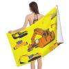 Microfiber Beach Towel, Excavator Cartoon, 63 x 31 in, 3D Printed Design, Soft, Lightweight, Quick-Drying, Sand-Free view 1