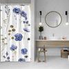 ASDCXZ Floral Shower Curtain 120 x 180 cm, Spring Watercolor Blue Flowers and Plants, White, Washable Polyester, Waterproof, Narrow, with 8 Hooks view 1