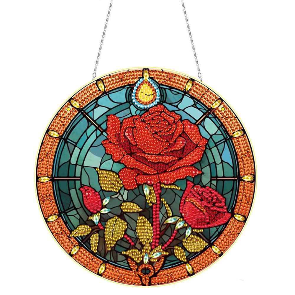 DIY Diamond Painting Pendant with Chain, Rose