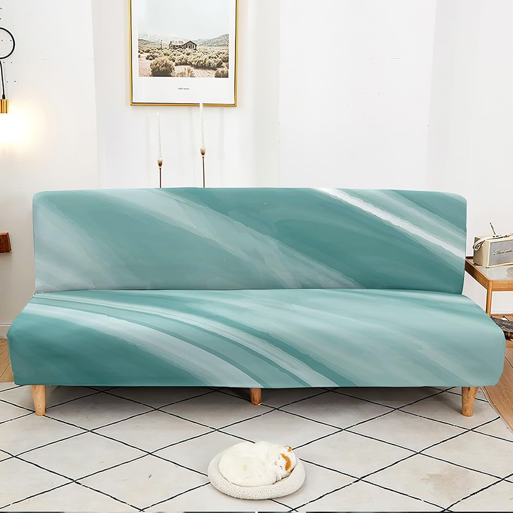 Odot 3D Marble Stretch Sofa Cover for Armless Sofas, Light Green, Size M (160–190 cm)