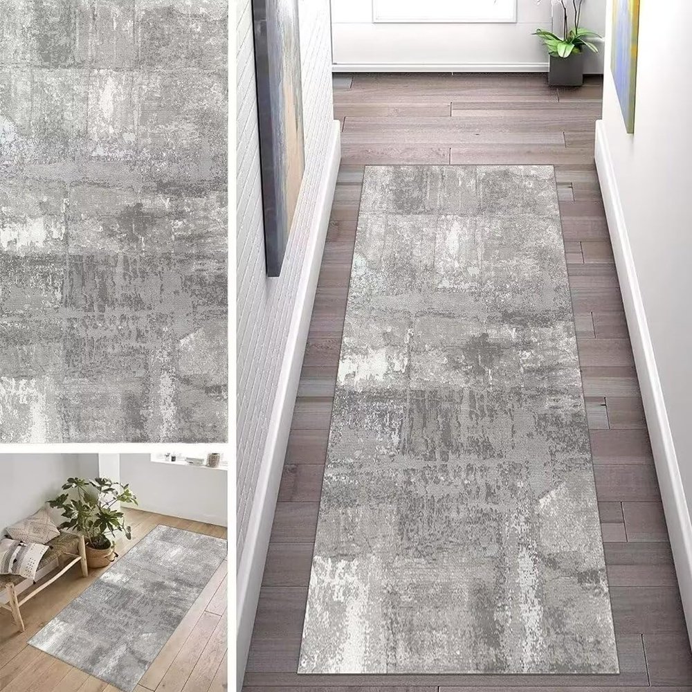 ZUZEKU Abstract Gray Runner Rug, Washable Non-Slip, 70 x 150 cm