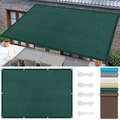 Privacy Screen with Eyelets, 2.6 x 5.5 m Windbreak Sun Shade, Water- and Air-Permeable, with Fastening Kit, Dark Green