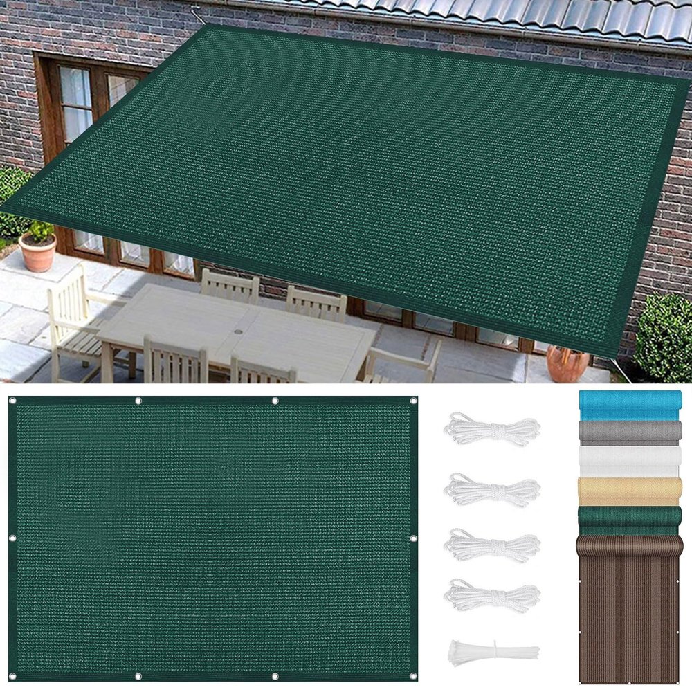 Privacy Screen with Eyelets, 2.6 x 5.5 m Windbreak Sun Shade, Water- and Air-Permeable, with Fastening Kit, Dark Green