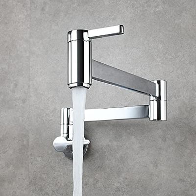 Wall-Mounted Foldable Pot Filler Kitchen Faucet, Single-Cold, Single-Hole, Rotating Spout, Brushed Gold Brass, Chrome