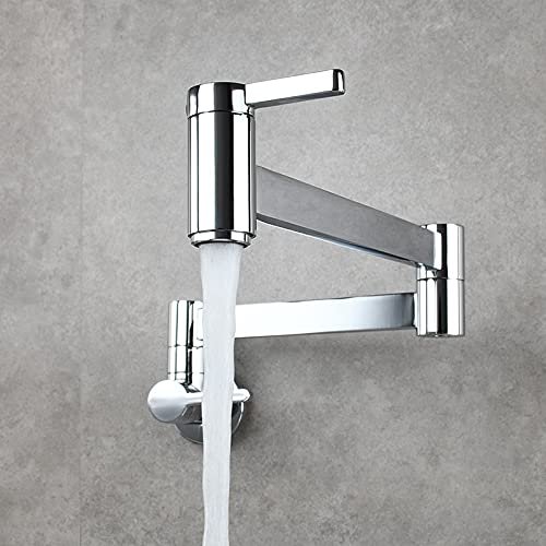Wall-Mounted Foldable Pot Filler Kitchen Faucet, Single-Cold, Single-Hole, Rotating Spout, Brushed Gold Brass, Chrome