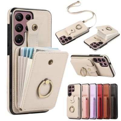 Beajew Case Compatible with Samsung Galaxy Note10 Pro, Wallet Case with Card Holder, Strap, and 360° Ring Stand, Beige