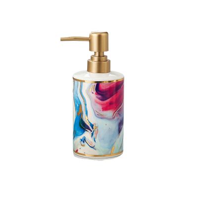Ceramic Lotion and Liquid Soap Dispenser, 13 oz/380 mL, Purple Marble with Gold Foil
