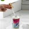 Ceramic Lotion and Liquid Soap Dispenser, 13 oz/380 mL, Purple Marble with Gold Foil view 3