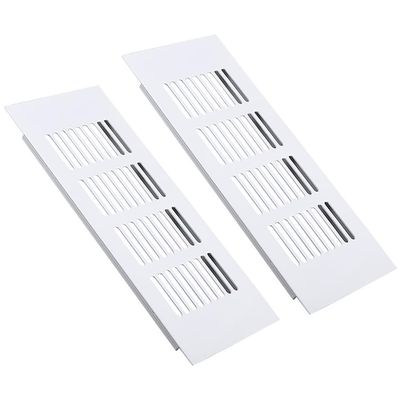 White Aluminum Alloy Ventilation Grille, 80 mm Wide, Rectangular, with Breathable Mesh, for Cabinets, 2-Piece Set