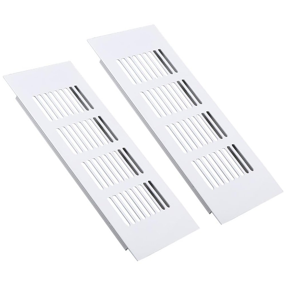 White Aluminum Alloy Ventilation Grille, 80 mm Wide, Rectangular, with Breathable Mesh, for Cabinets, 2-Piece Set